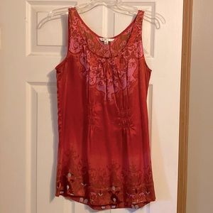 CAbi True Love Smocked  Silk Red/Pink Tunic Tank, Size M